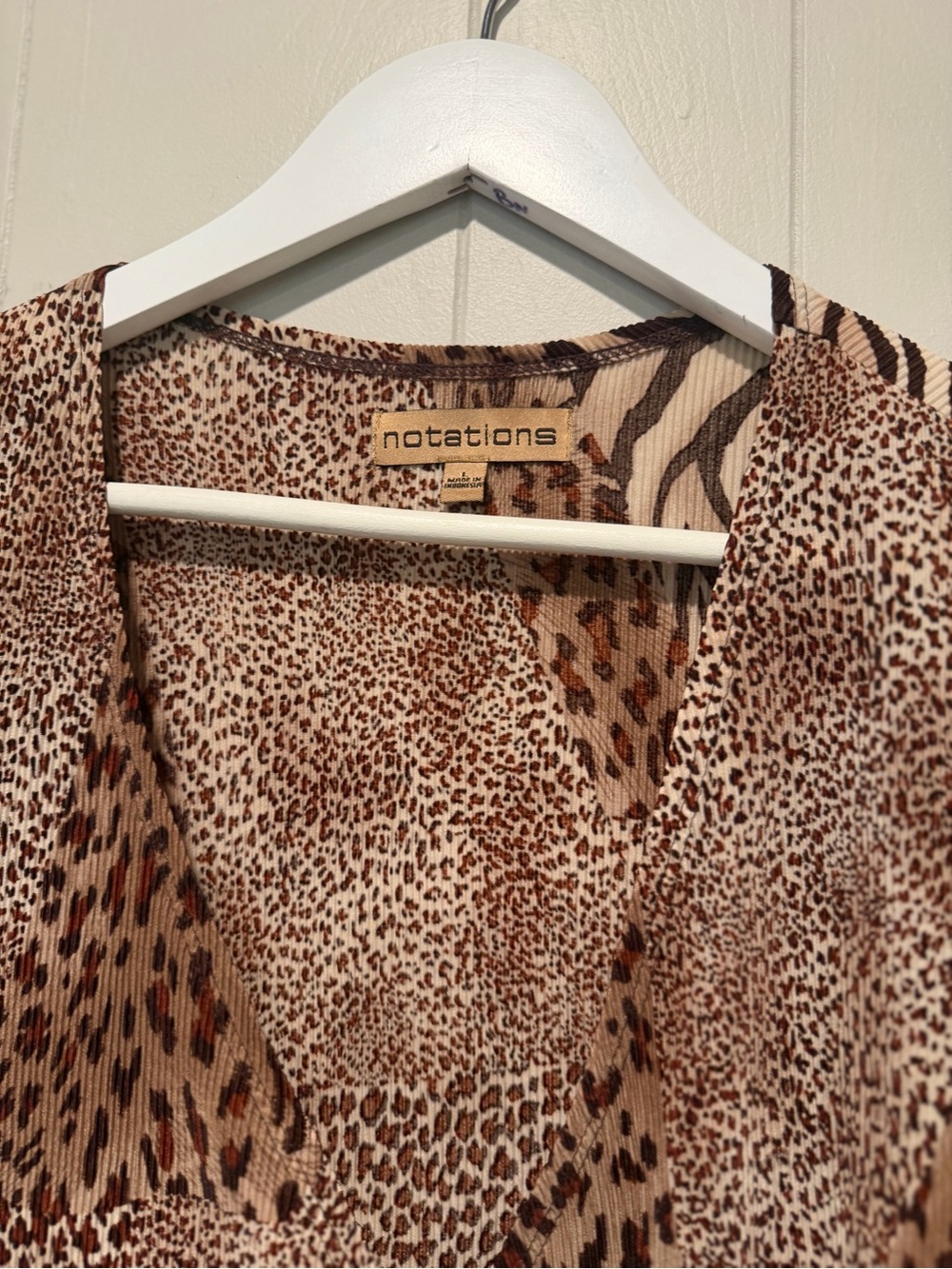 Notations Mixed Animal Print Wrap-Style Blouse in Brown and Cream - Picture 4 of 6